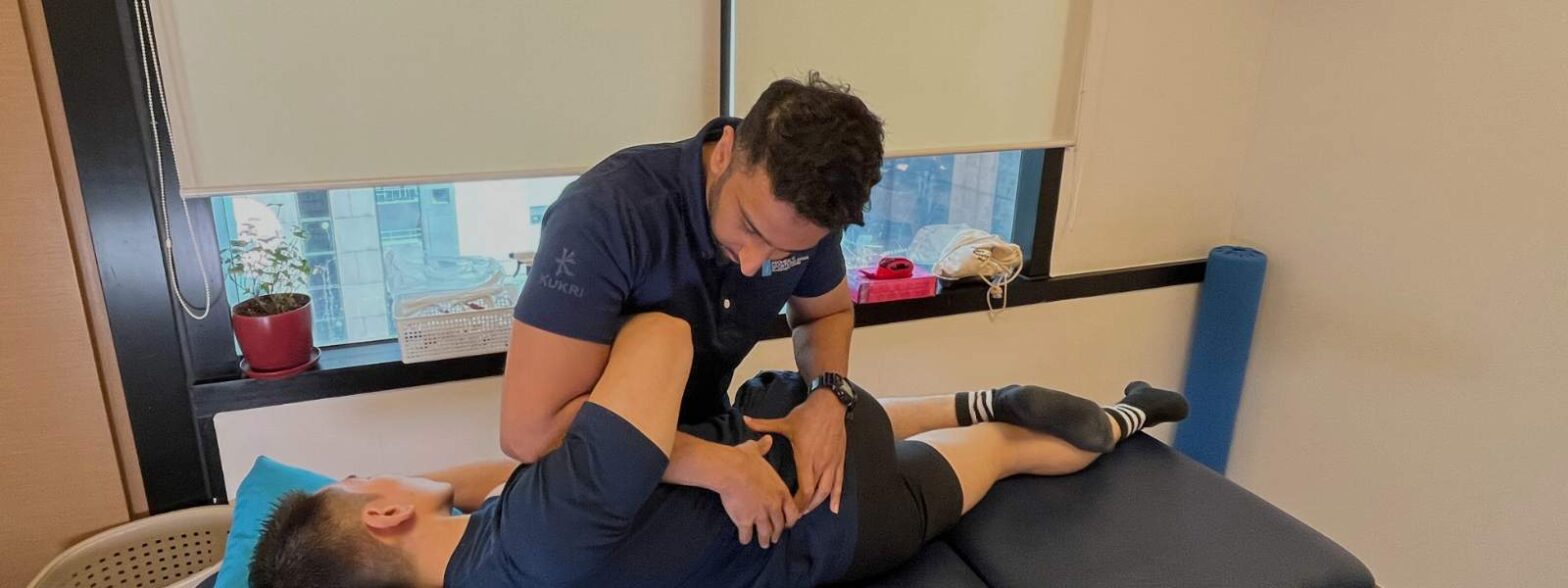 Physiotherapist Gurjiven doing manual therapy physiotherapy treatments on a client. At Prohealth Sports And Spinal Physiotherapy Centres Hong Kong, we provide personalised treatments and rehabilitation for many injuries and conditions.